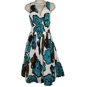 Axyeh Anthopologie Blue White Floral Sleeveless Fit and Flare Dress Women Size S